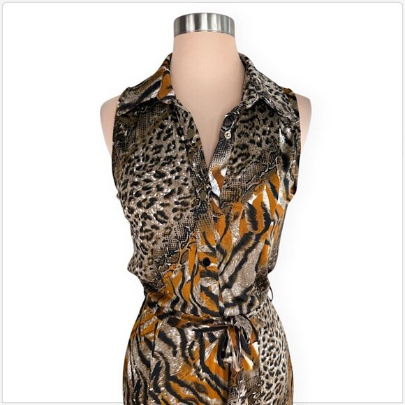 Grifflin Paris Multi Color Animal Print Pattern Sleeveless Belted Dress M - Picture 2 of 4